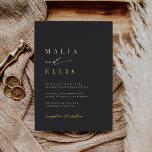 Ultra Minimal Left | Calligraphy Accent Wedding<br><div class="desc">A beautiful minimalist typography based wedding invitation featuring your names in striking gold foil lettering,  joined with modern calligraphy script accent lettering. Personalise with your wedding details beneath,  aligned at the left. Our Ash colorway makes a classic statement with white and gold foil lettering on a soft off-black background.</div>