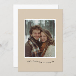 Ultra Minimal Neutral Photo Frame Wavy Text Holiday Card