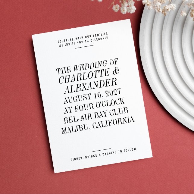 Ultra Minimal Typography Black White Wedding Invitation (Creator Uploaded)