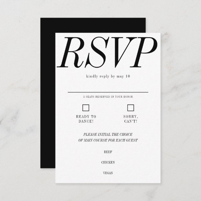 Ultra Minimal Typography Black White Wedding RSVP Card (Front/Back)