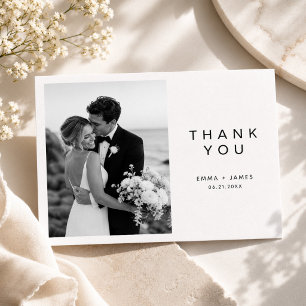 Ultra Minimalist Black and White Photo Wedding Thank You Card