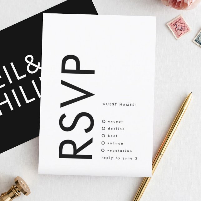 Ultra Modern Big Bold Names Simple Wedding RSVP Card (Creator Uploaded)