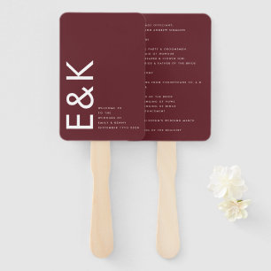 Ultra Modern Bold Big Monogram Burgundy Maroon Hand Fan