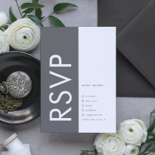 Ultra Modern Bold Big Monogram Grey Wedding RSVP Card