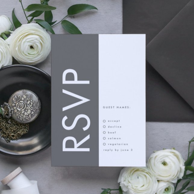 Ultra Modern Bold Big Monogram Grey Wedding RSVP Card (Creator Uploaded)