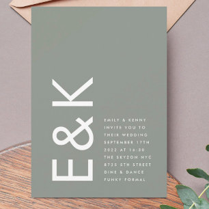 Ultra Modern Bold Big Monogram Moss Green Wedding Invitation