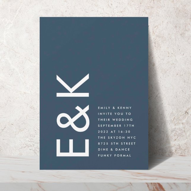 Ultra Modern Bold Big Monogram Navy Blue Invitation (Creator Uploaded)