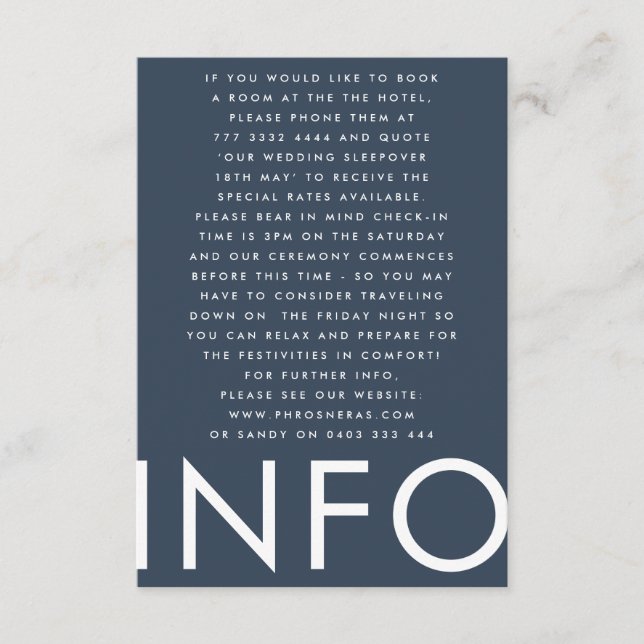 Ultra Modern Bold Big Monogram Navy Blue Wedding Enclosure Card (Front)