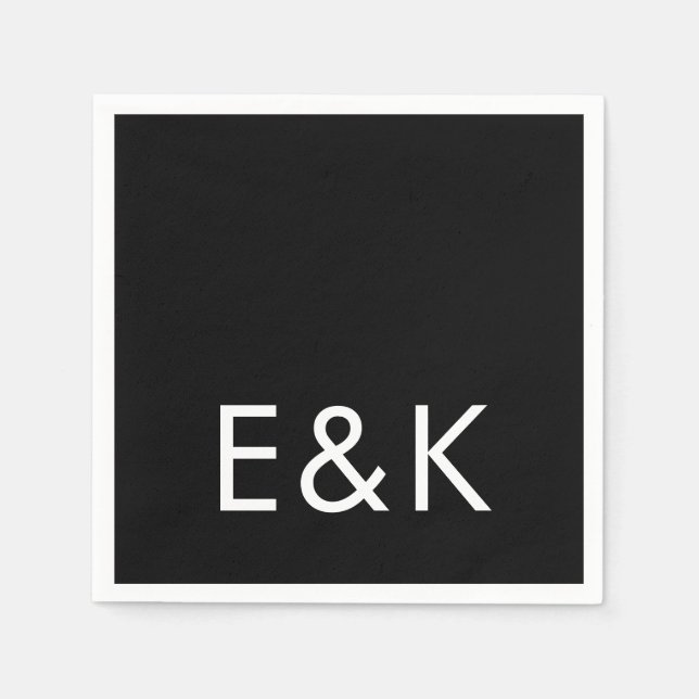 Ultra Modern Bold Big Monogram Simple Black Napkin (Front)
