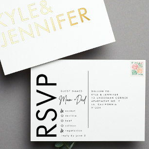 Ultra Modern Bold Names RSVP GOLD FOIL POSTCARD