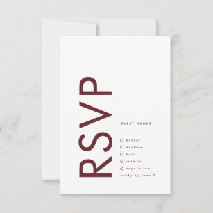 Ultra Modern Burgundy Maroon Monogram Wedding RSVP Card