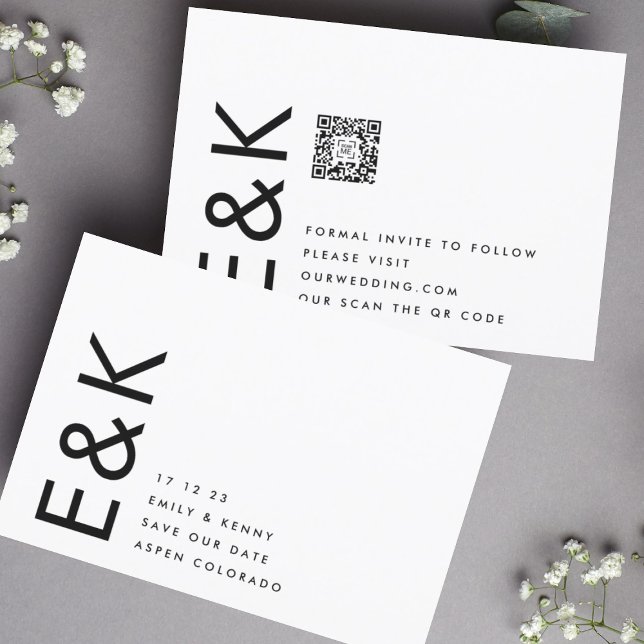 Ultra Modern Editable QR Code Photo Black White Save The Date (Creator Uploaded)