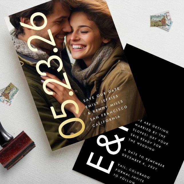 Ultra Modern Gold Photo Bold DATE Save Our Date (Creator Uploaded)