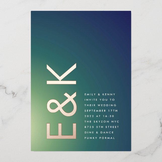 Ultra Modern Gradient Green Blue Ombre Wedding (Front)