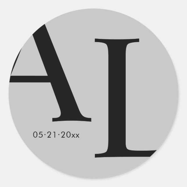 ultra modern large monogram wedding classic round sticker (Front)