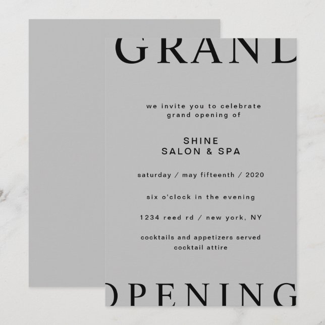 ultra modern layout elegant script grand opening invitation (Front/Back)
