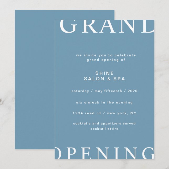 ultra modern layout elegant script grand opening invitation (Front/Back)