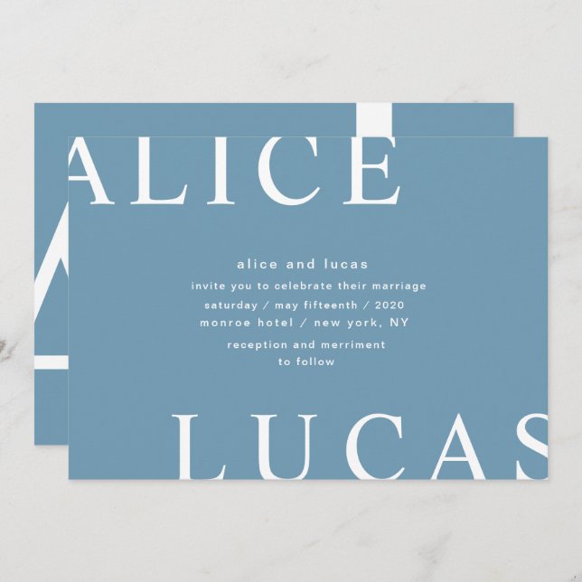 Ultra Modern Layout Monogram Blue Wedding Invitation (Front/Back)
