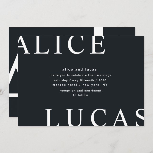 Ultra Modern Layout White Monogram Wedding Invitation (Front/Back)