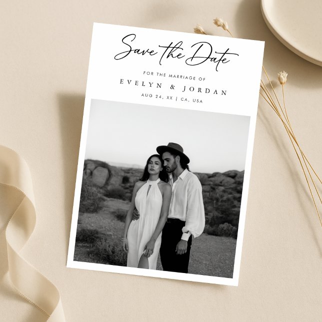 Ultra Modern Minimal Classic Script Photo Wedding  Save The Date (Creator Uploaded)
