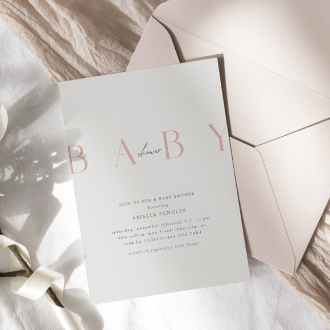 Ultra-Modern Minimal Dusty Pink Baby Shower Invitation (Creator Uploaded)