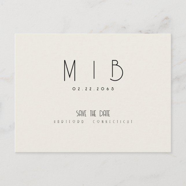 Ultra Modern Monogram Beige Save the Date Postcard (Front)