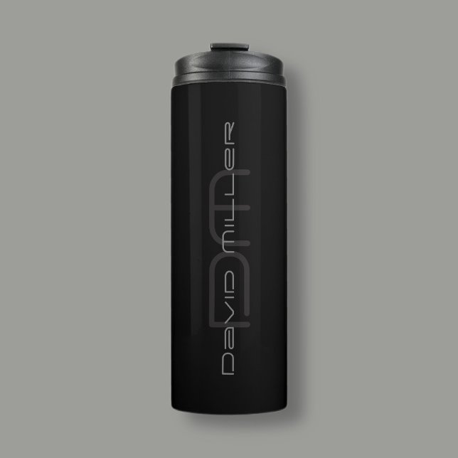 Ultra Modern Name & Monogram | Dark Grey & Black Thermal Tumbler (Creator Uploaded)