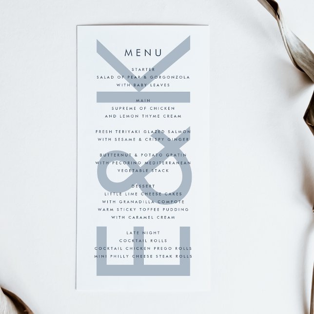 Ultra Modern Navy Blue White Simple Monogram Menu (Creator Uploaded)