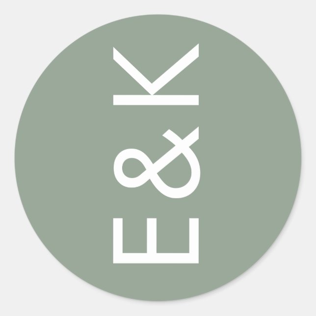 Ultra Modern Sage Green Monogram Simple Wedding Classic Round Sticker (Front)