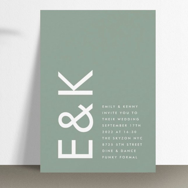 Ultra Modern Sage Green Monogram Simple Wedding Invitation (Creator Uploaded)