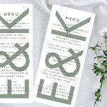 Ultra Modern Sage Green White Monogram Menu<br><div class="desc">slim menu to match the collection
*if you would like more paper options this design can be transferred to a slim program
*or for more help contact me</div>