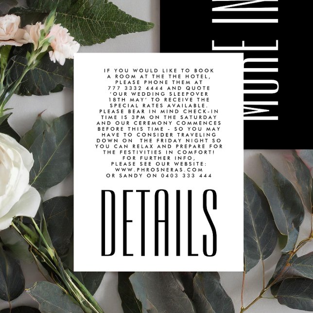 Ultra Modern Simple Minimalist White Black Wedding Enclosure Card (Creator Uploaded)