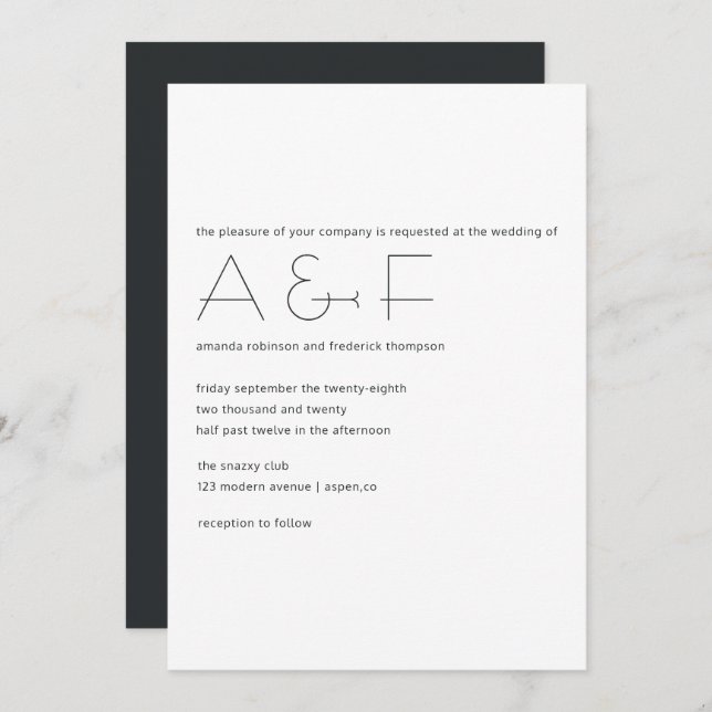 Ultra-modern simplistic Wedding Invitation (Front/Back)