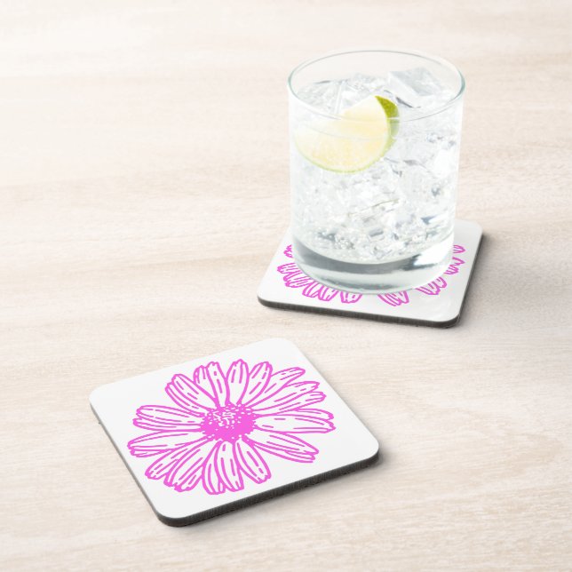 Ultra Pink Daisy Flower Print, Hippie Floral Coaster (Right Side)