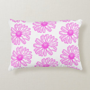Ultra Pink Daisy Flower Print, Hippie Floral Decorative Cushion