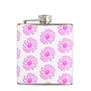 Ultra Pink Daisy Flower Print, Hippie Floral Hip Flask