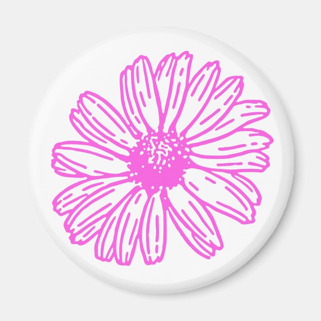 Ultra Pink Daisy Flower Print, Hippie Floral Magnet (Front)