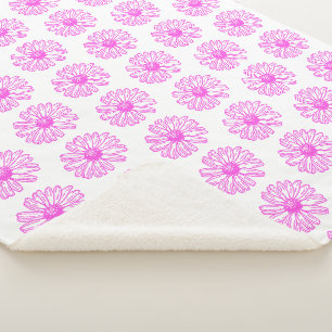 Ultra Pink Daisy Flower Print, Hippie Floral Sherpa Blanket