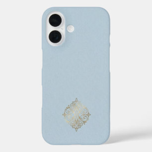 Ultra Premium Powder Blue & Brushed Gold Minimalis iPhone 16 Case
