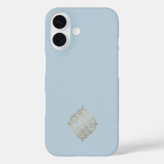 Ultra Premium Powder Blue & Brushed Gold Minimalis iPhone 16 Case