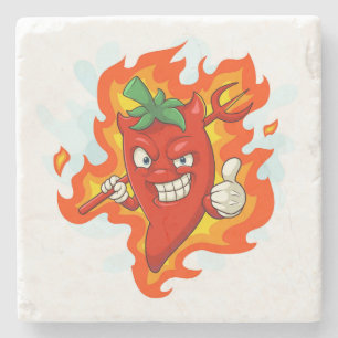 Ultra Red-Hot Cartoon Chilli Pepper Stone Coaster