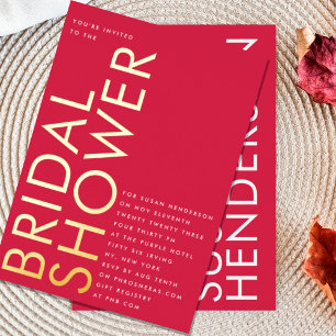 Ultra Red Magenta Modern Custom GOLD Bridal Shower