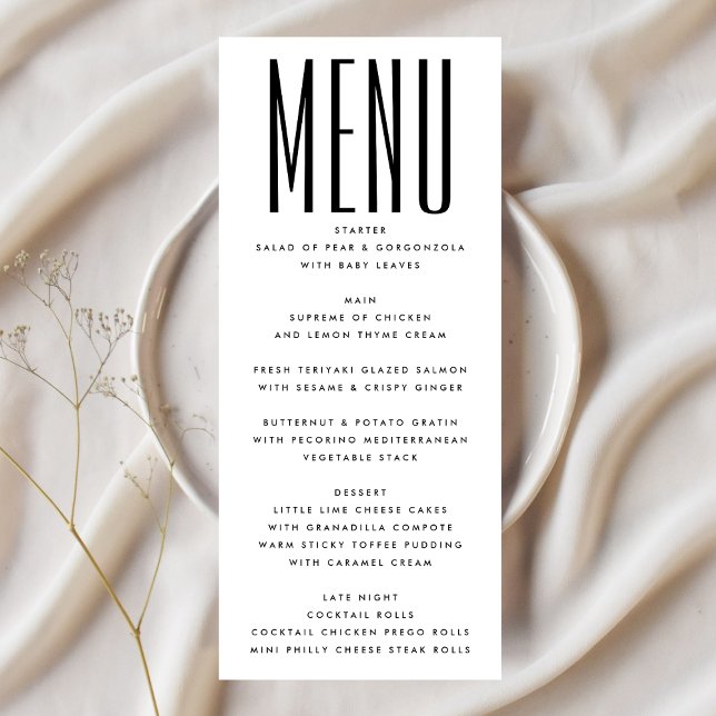 Ultra Simple Modern Minimalist Black White Wedding Menu (Creator Uploaded)