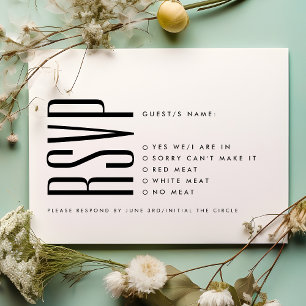 Ultra Simple Modern Minimalist Black White Wedding RSVP Card