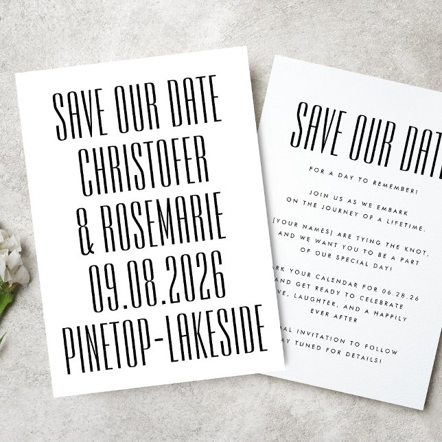 Ultra Simple No Photo Big Bold Details Wedding Save The Date (Creator Uploaded)