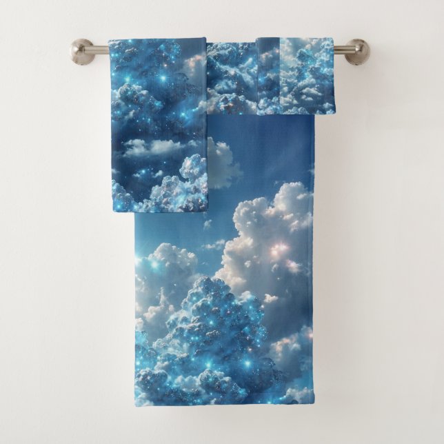 ultra Sky Blue Clouds Bathroom Towel (Insitu)