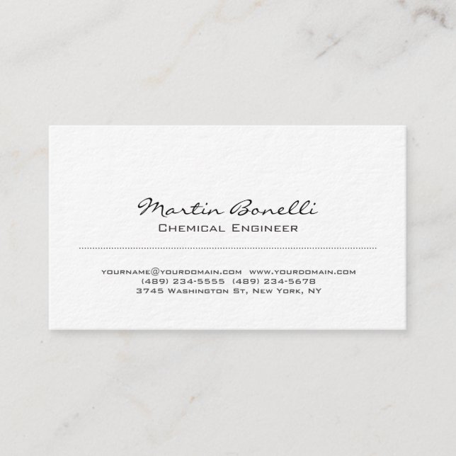 Ultra-Thick White Chemical Engineer Business Card (Front)