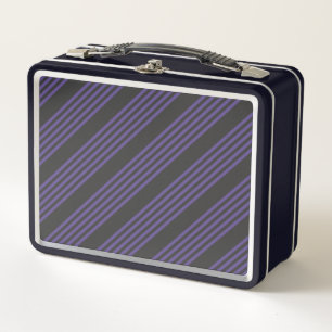Ultra violet and charcoal five stripe pattern metal lunch box