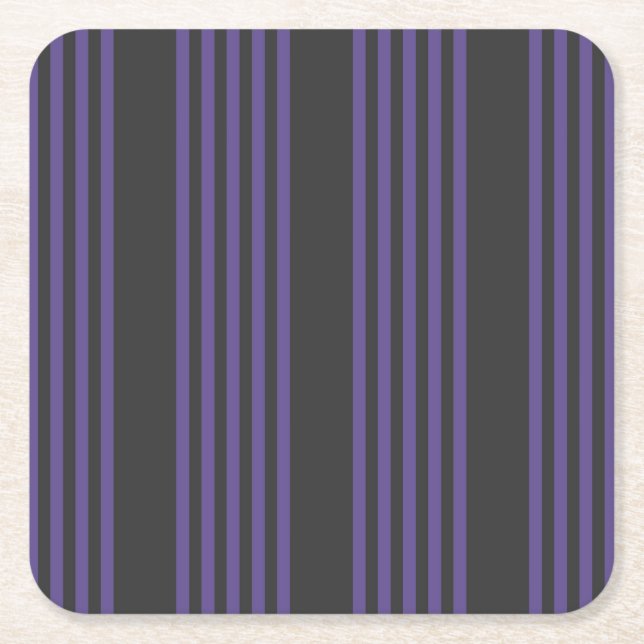 Ultra violet and charcoal five stripe pattern square paper coaster (Front)