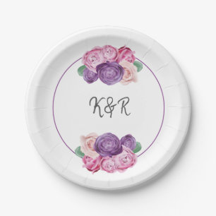 Ultra violet and pink Roses floral Wedding Paper Plate